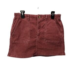 American Eagle Corduroy Mini Skirt Women Size 10 Burgundy Stretch pockets